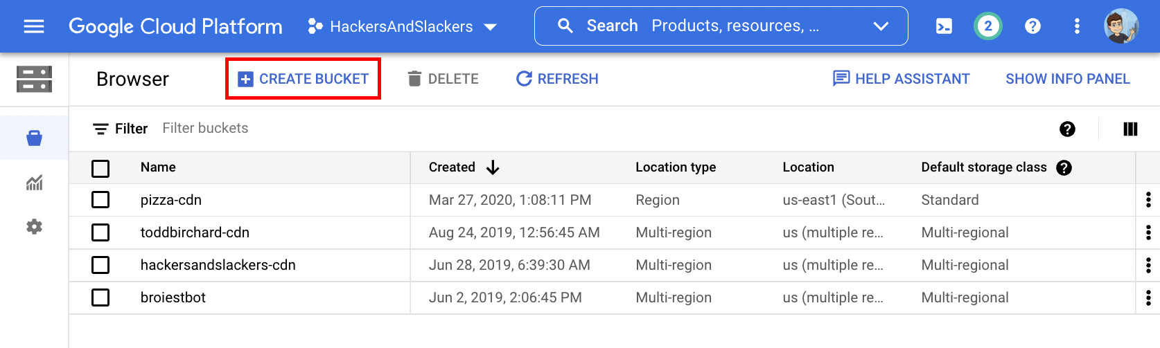 Creating a new Google Cloud storage bucket