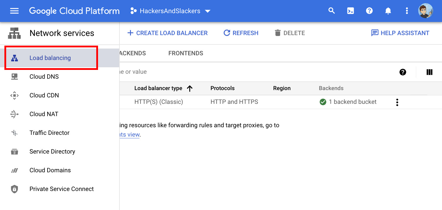 Navigate to "Load Balancing" under "Network Services"