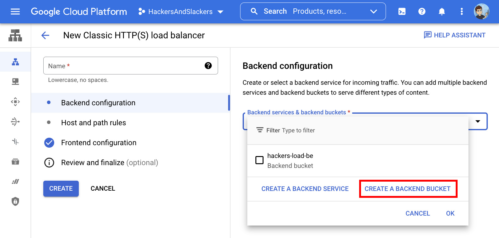 Specify Backend Bucket as your load balancer's backend