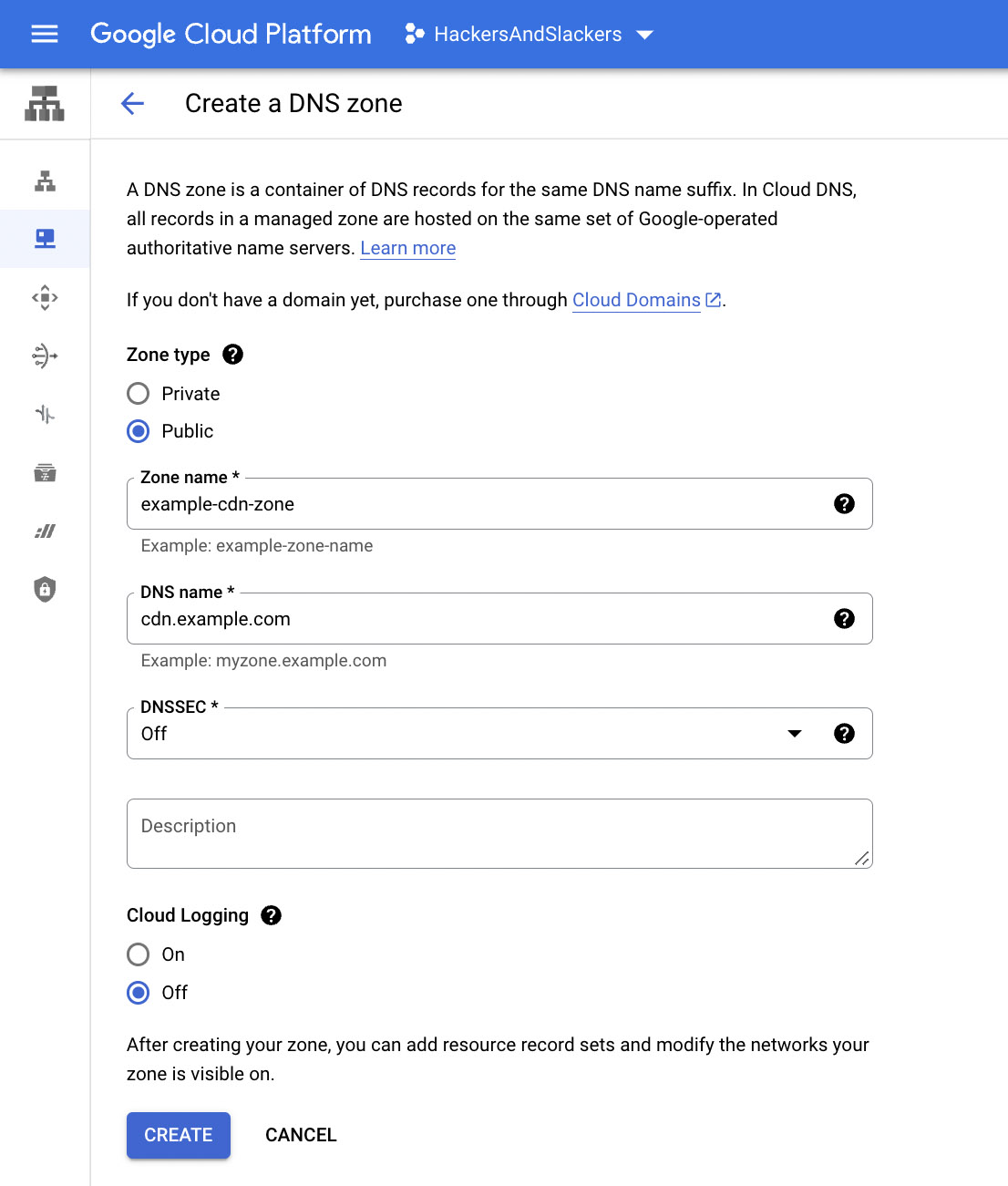 Create a public DNS zone for your CDN's domain